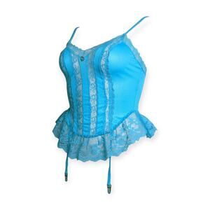 Vintage Nani Flower Bright Blue Corset Top Sz Medium 70's 80's